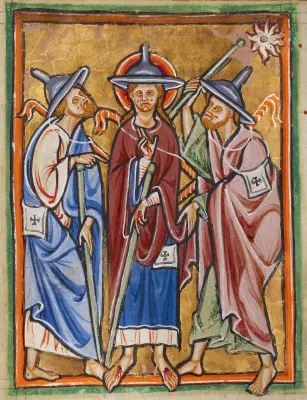Cover art — The Road to Emmaus Unknown manuscript illuminator, twelfth century